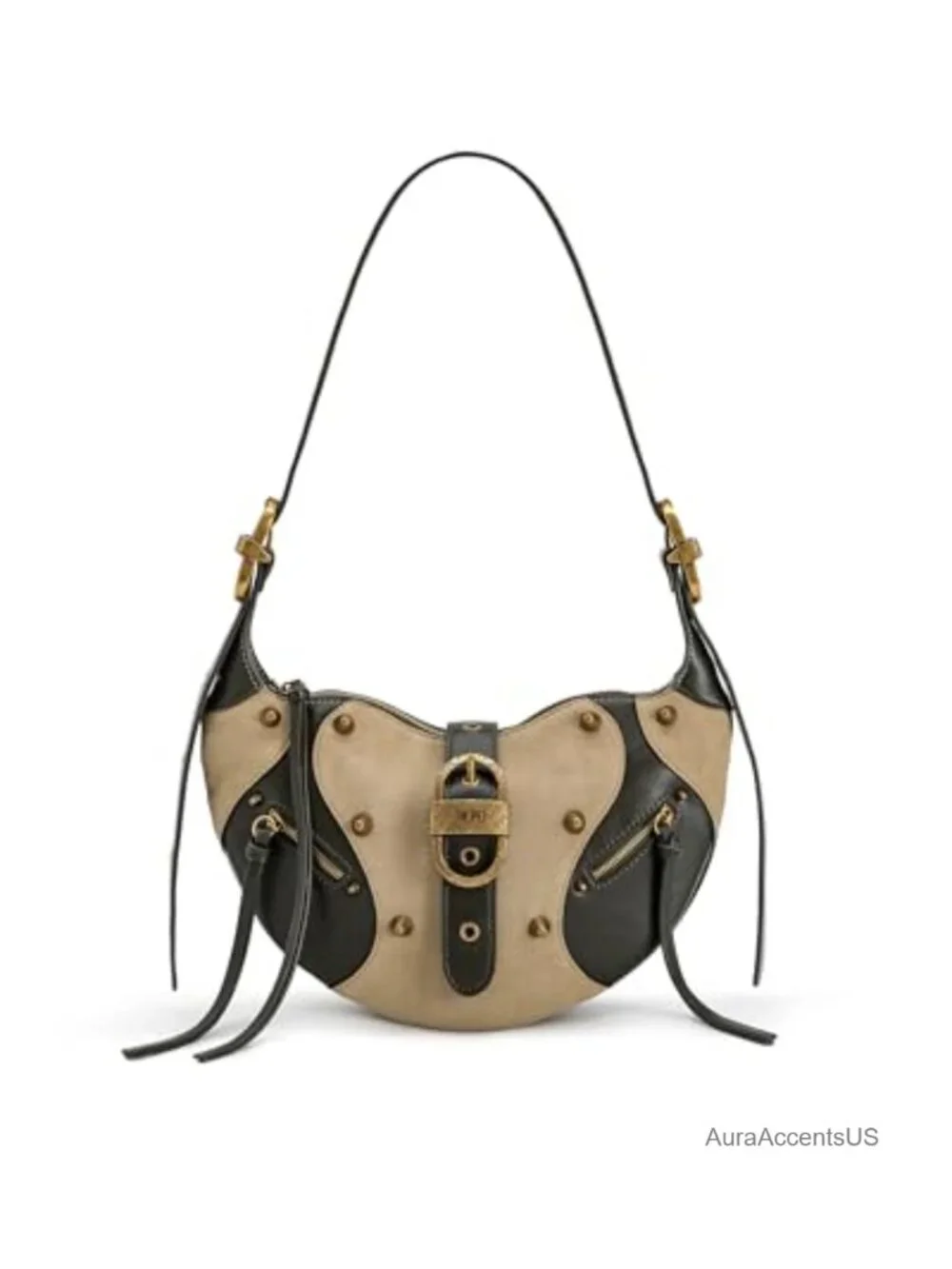 Faux Suede Satchel Crossbody Bag Detachable Strap Khaki Green